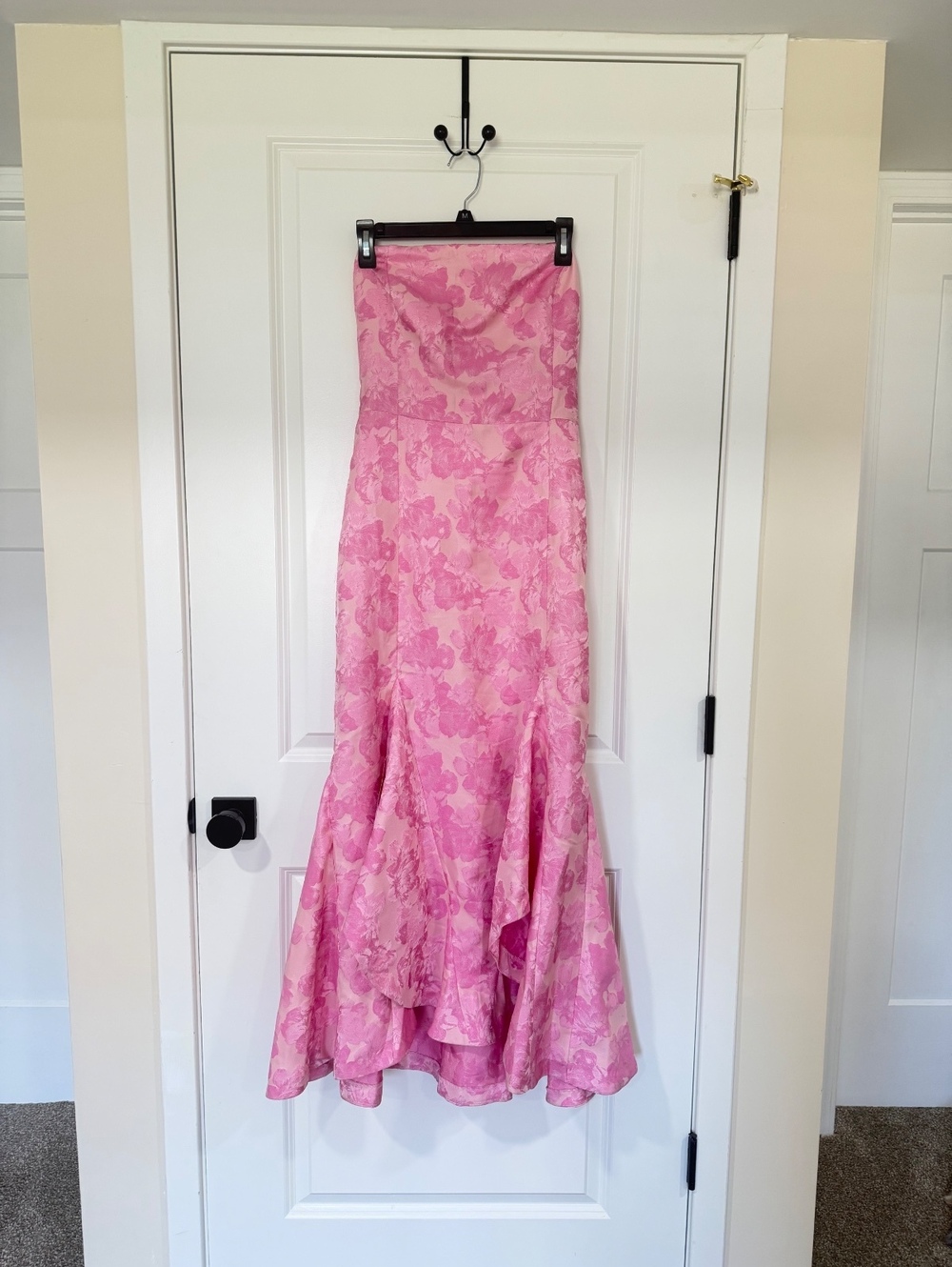 FORE Pink Strapless Floral Midi Dress with Ruffle Hem, Size M - Picture 2 of 4